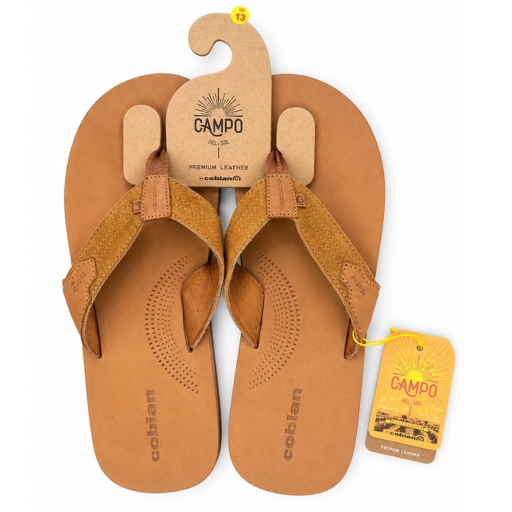 Cobian Lazo Campo Del Sol Mens Tan Premium Leather Flip Flop Sandals Size 13 NEW